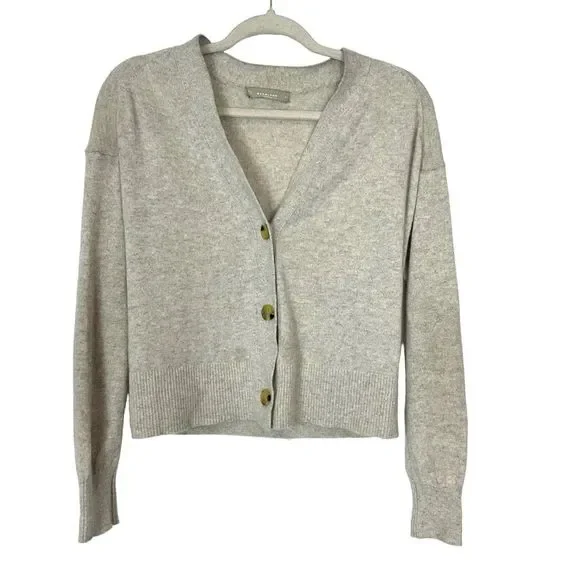 Everlane Womens Cropped Cashmere Cardigan Sweater Oatmeal Gray Canvas Heather S - Picture 2 of 15